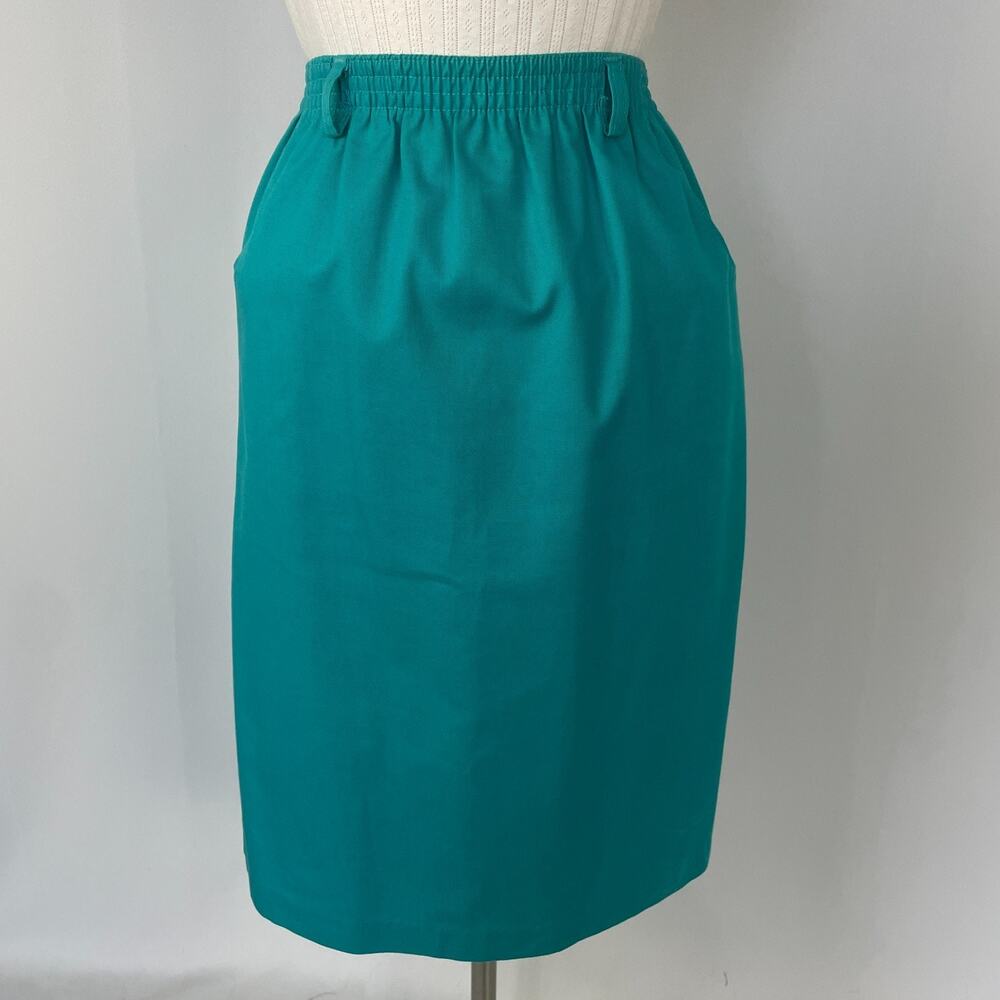 Vtg Pencil Skirt Medium Teal Blue Minimal Preppy Office Career Academia Pull On